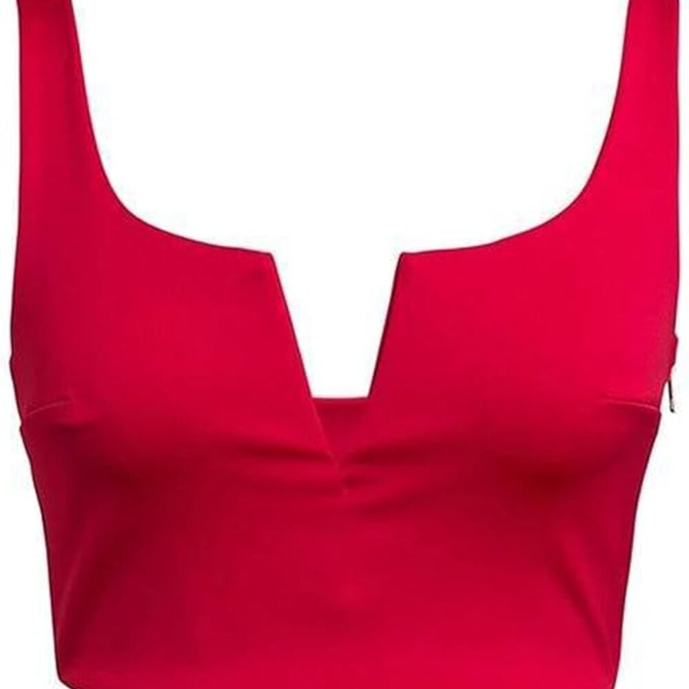 Red V Neck Sleeveless Crop Top
